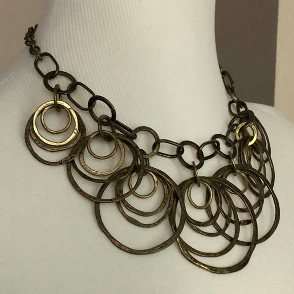 Unique Nested Circles Gold Tone Statement Necklace - Picture 3 of 10